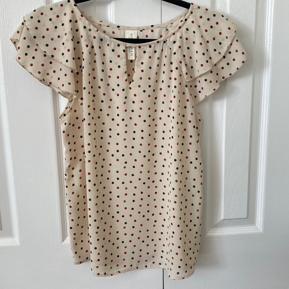 Polka Dot Blouse with Ruffle Sleeve size Small